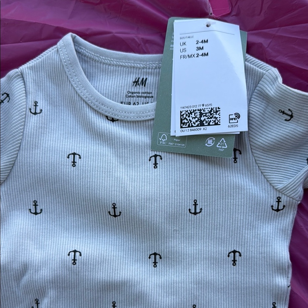 H&M White Anchor Print Baby Onesie